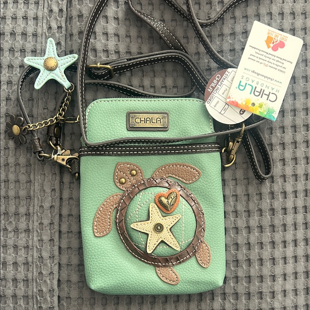 Chala Seafoam Crossbody Bag with Turtle Design